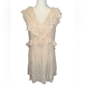 Entro Ruffle Boho Cream Ivory V-Neck Mini Dress sz Large sleeveless nwot